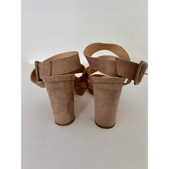 Taupe Faux Suede Sandals 10 Strappy Block Heel Ankle Wrap Quiet Luxury Boho Glam - Picture 8 of 14